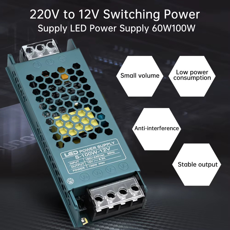 Gaqqee LED-Treiber Schaltnetzteil AC/DC-Transformator-Konverter 60 W, 220 V auf 12 V Beleuchtungsadapter aus Metall in Grau - Bild 3
