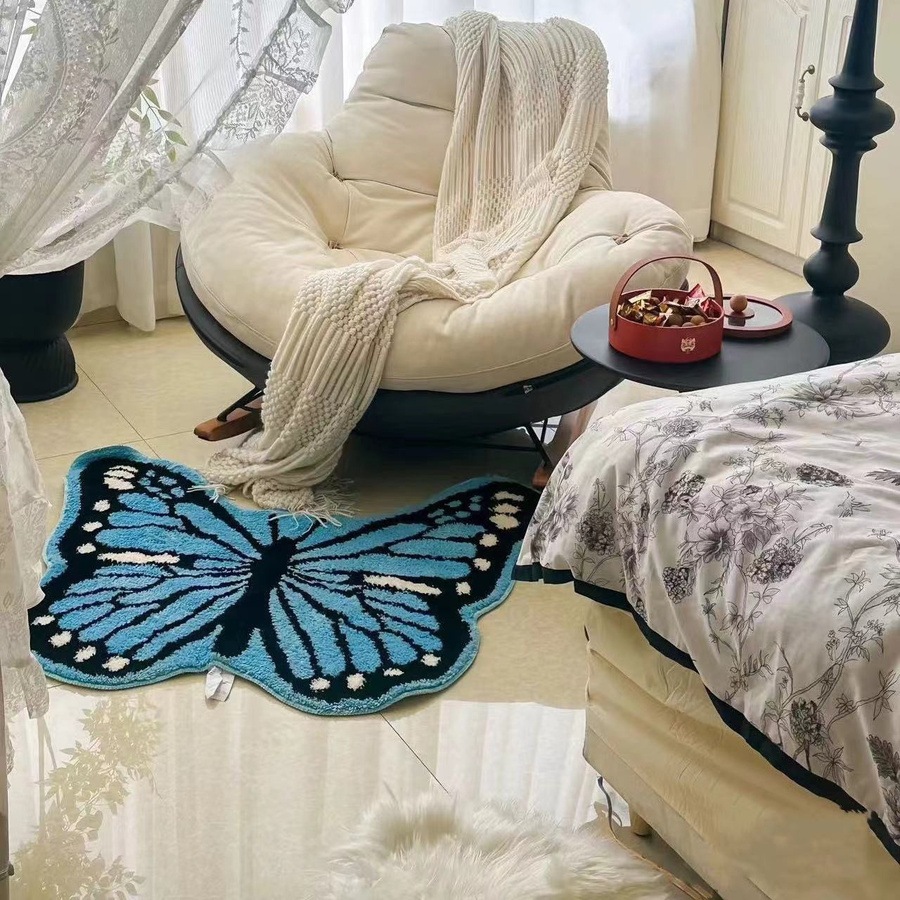Schmetterling Teppich von Yiran Furniture in Blau, verdickte Fußmatte im Ins-Stil für Kinderzimmer und Wohnzimmer, Breite: 40 cm, Tiefe: 50 cm - Bild 4