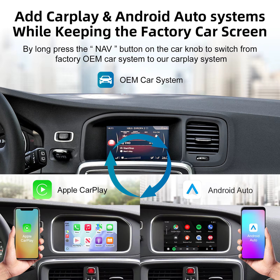 LEXXSON Drahtlose CarPlay und Android Auto Decoder Box für Volvo V40 V60 S60 XC60 V70 XC70 S80 (2010-2015) mit 7 Zoll Bildschirm via Wi-Fi und Bluetooth - Bild 4