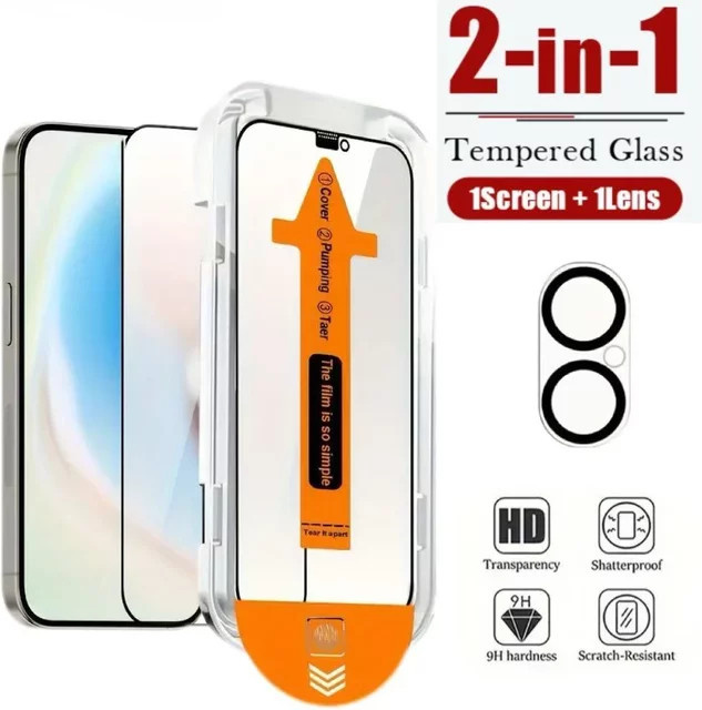 2in1 HD Displayschutzfolie und Kamera Objektiv Schutz aus gehärtetem Glas für Apple iPhone 16 15 14 13 12 11 Pro Max Plus Mini in Transparent - Bild 1