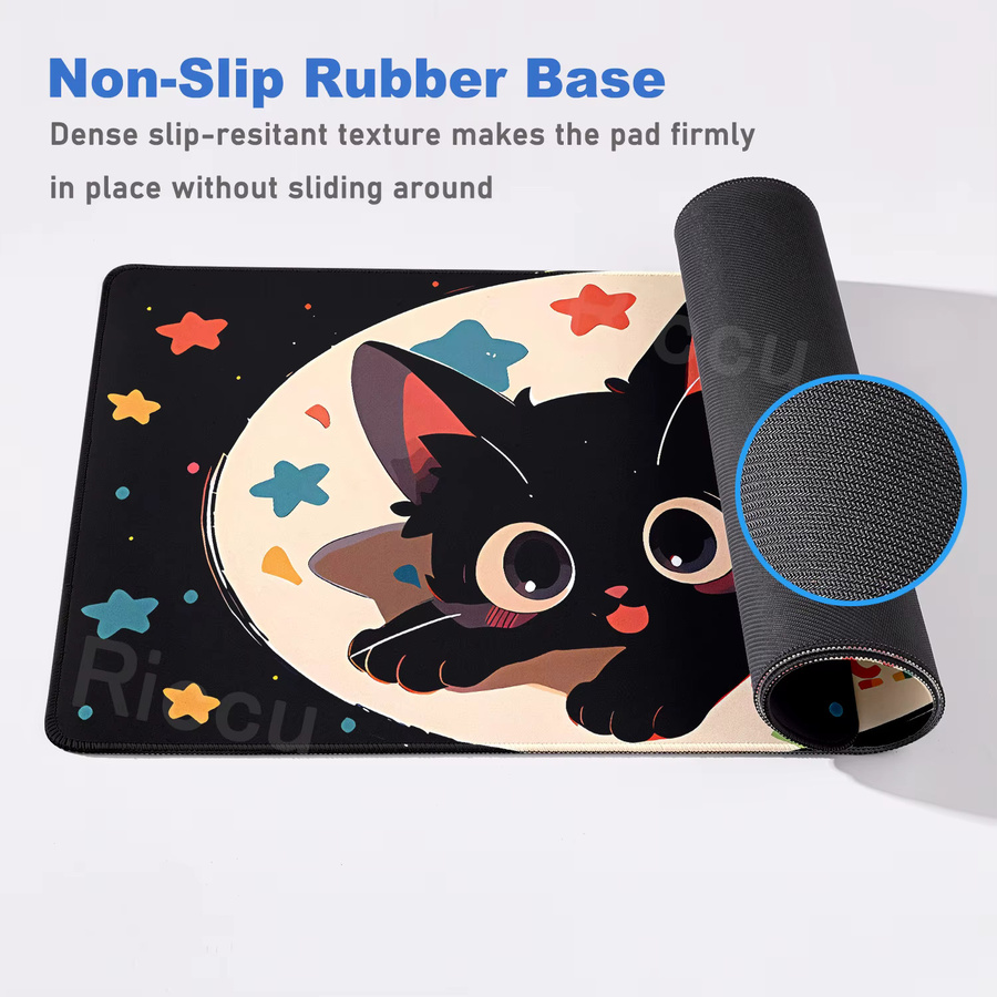 Riccu Mauspad XXL Schwarze Katze rutschfeste Gaming Mousepad für PC und Tastatur - Bild 2