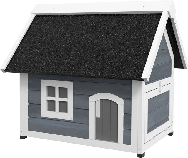 PawHut Katzenhaus aus Holz in Grau mit wetterfestem Asphaltdach und 3 Türen, B/T/H: 77 x 57,5 x 68 cm - Bild 1