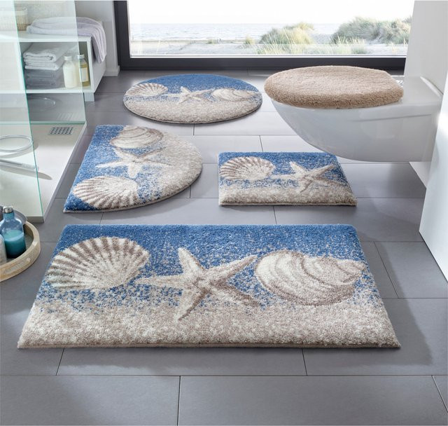 Bargarnitur mit floralem Muster in Sand oder Blau aus 100% Polyacryl, rutschhemmend und für Fußbodenheizung geeignet - Bild 1