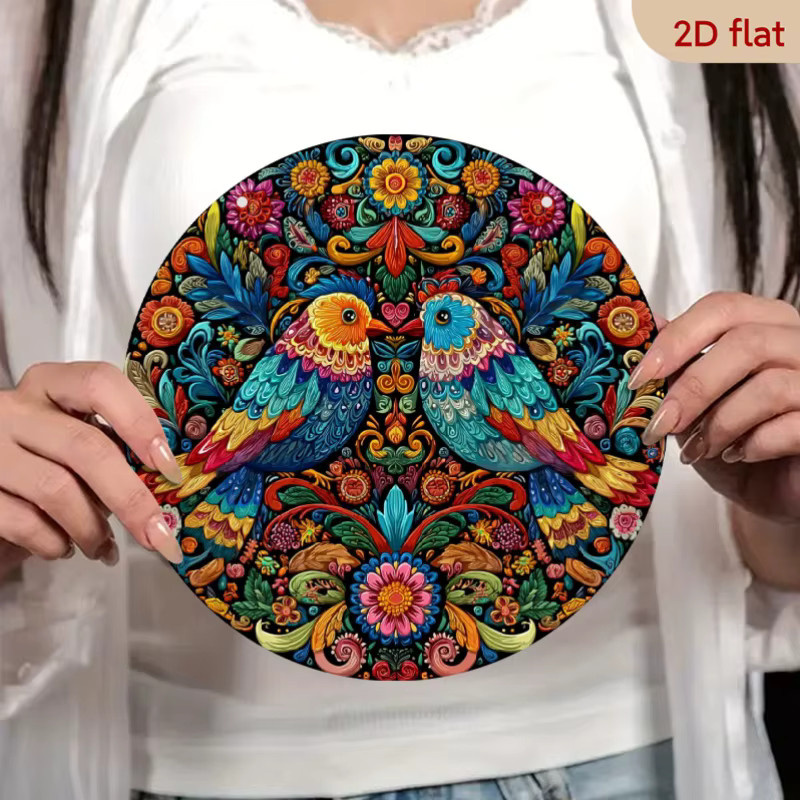 VIVID Metall-Wandkunst rundes Blechschild mit Vogel und Blumen in Mehrfarbig, Rustikale Dekoration Durchmesser: 20 cm - Bild 4