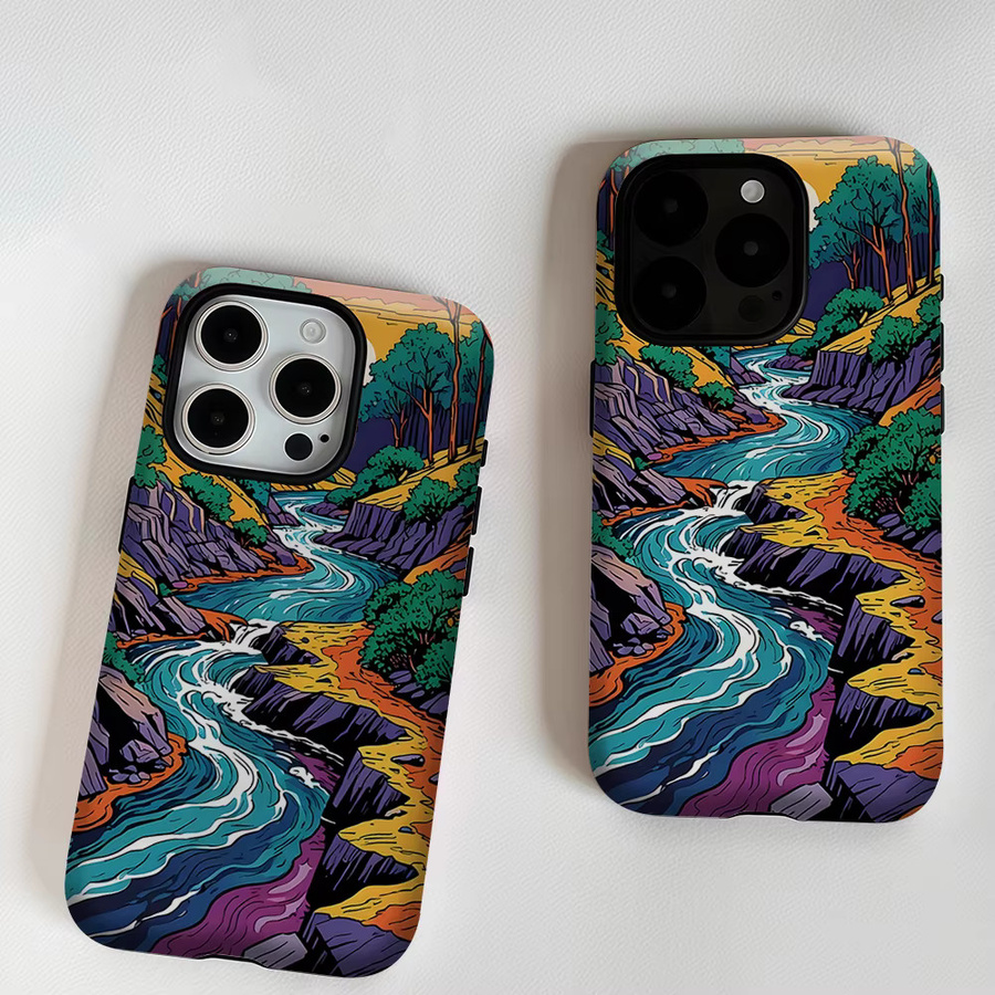 Potdemiel Aurea Case Matte Bumper MagSafe kompatible iPhone Hülle mit Flusstal-Landschaft Design in Multicolour - Bild 5