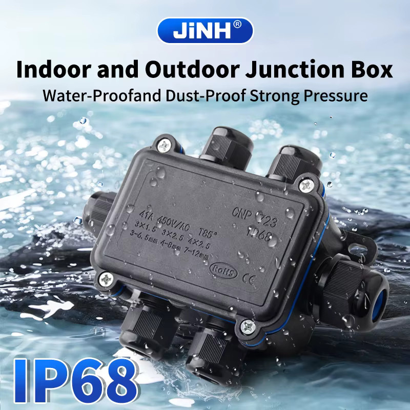 JINH CNP723 Wasserdichte Anschlussdose für den Außenbereich aus PC-Kunststoff, Schwarz, IP68 - Bild 2