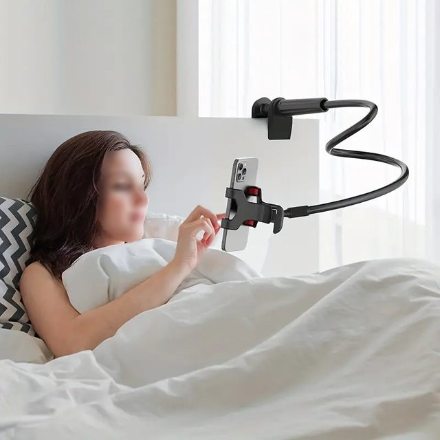 Universal Telefon und Tablet Halterung mit flexiblem Schwanenhals für Bett und Schreibtisch in Schwarz oder Blau - Bild 1