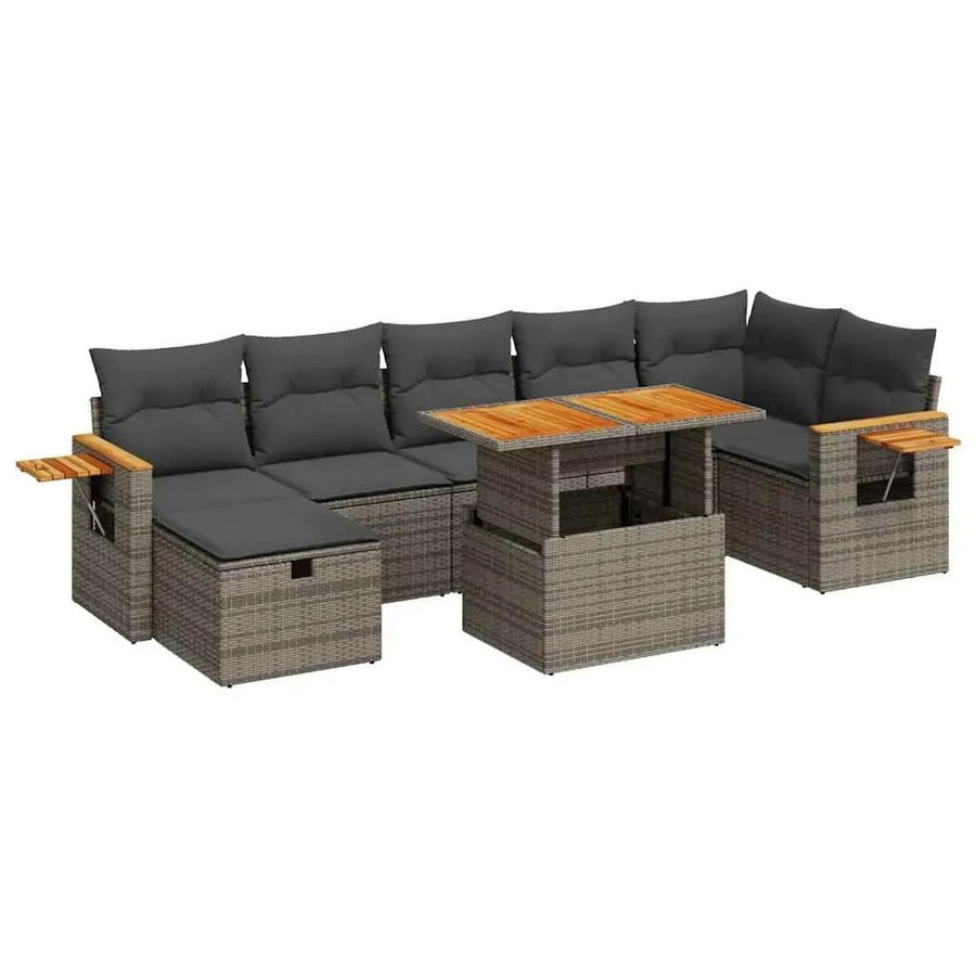 vidaXL 5-tlg. Garten-Sofagarnitur in L-Form aus Poly Rattan und Akazienholz mit Kissen in Grau - Bild 2