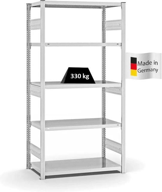 PROREGAL Fachbodenregal Stecksystem T-Profil Heavy-Duty Grundregal, Lichtgrau, H x B x T: 200 x 100 x 50 cm, 5 Ebenen, Fachlast 330 kg, beidseitig nutzbar - Bild 1