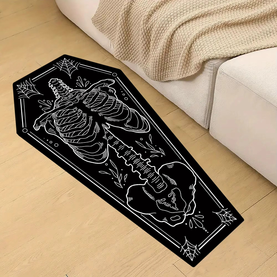 VIKAMA Gothic Sarg Teppich in Schwarz mit Schädel-Design, rutschfest und weich für Wohnzimmer oder Schlafzimmer - Bild 2