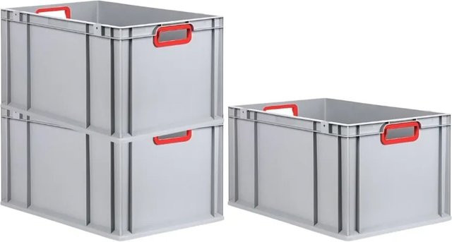 PROREGAL Spar Set 3x Eurobox Nextgen Color Transportboxen mit verstärktem Boden und Griffen, Farbe Rot, H x B x T: 32 x 40 x 60 cm, 65 Liter pro Box - Bild 1