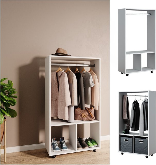Vicco Garderobe Sydney Kleiderschrank mit Kleiderstange und Fach in Weiß rollbar - Bild 1