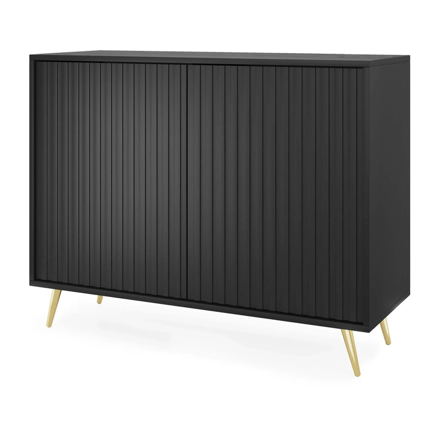 Selsey Sideboard Bello mit Lamellenfronten in Schwarz und goldenen Beinen, Breite: 104 cm - Bild 2