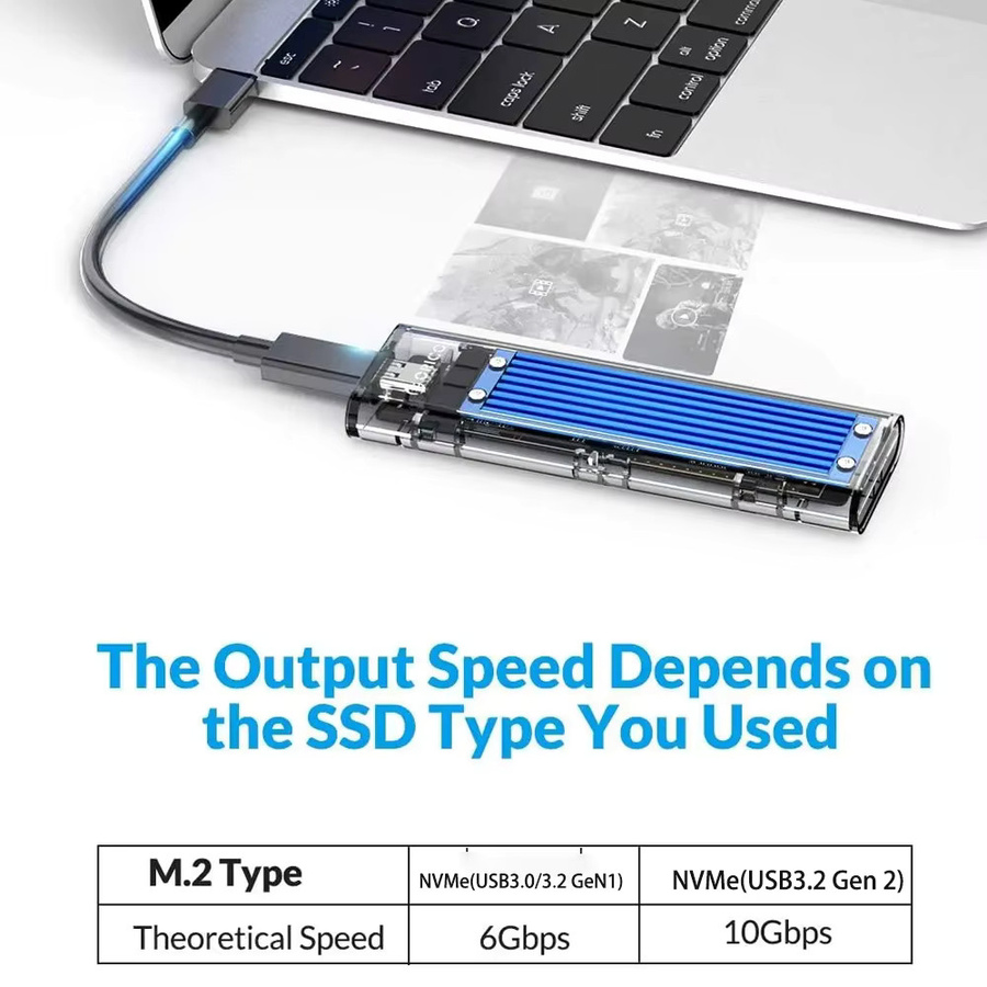 ORICO M.2 NVMe SSD-Gehäuse USB-C USB 3.2 Gen2 10Gbps PCIe Speicherbox in Transparent/Rot - Bild 2
