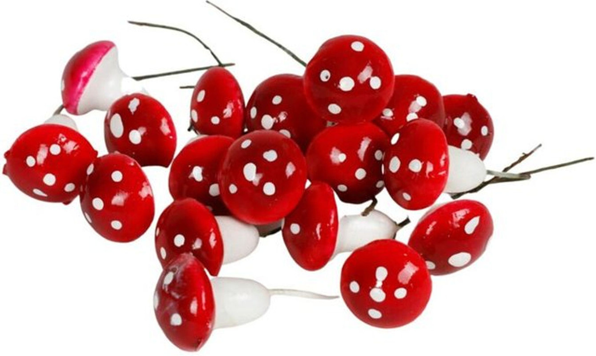 Buri Weihnachtsbaumschmuck Fliegenpilz Set aus Kunststoff in Rot, 18er Set hängend - Bild 1
