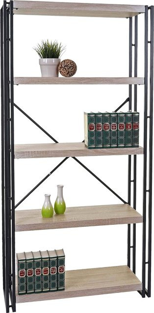 Bücherregal MCW-A27 Wohnregal in Eiche-Optik mit 5 Ebenen, braun, Höhe: 165 cm, Breite: 80 cm, Tiefe: 30 cm - Bild 1