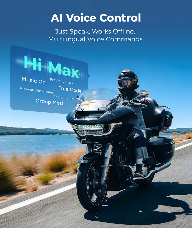 ASMAX F1S Motorrad-Bluetooth-Intercom für 10 Fahrer mit Sprachsteuerung, BT 5.3 Helm-Kommunikation und Hi-Fi-Sound in Schwarz - Bild 3