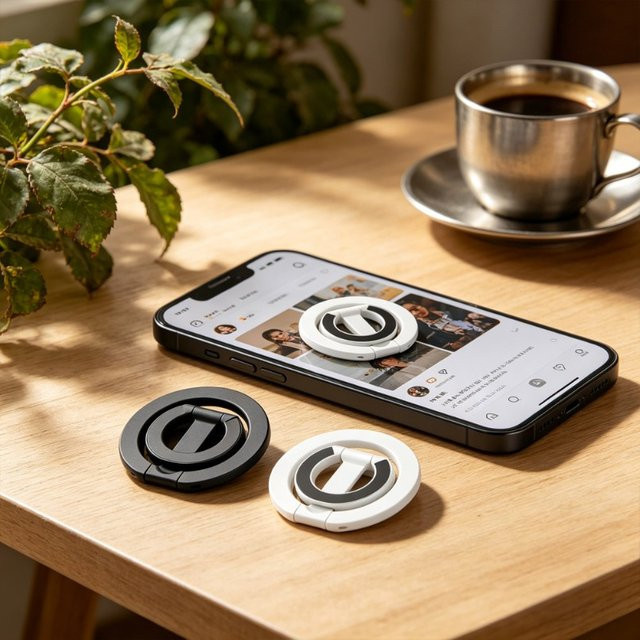 VIKEFON Magnetischer Handyständer in Schwarz, Tragbarer Mini-Handyhalter mit Doppelseitigem Magnet-Array - Bild 1