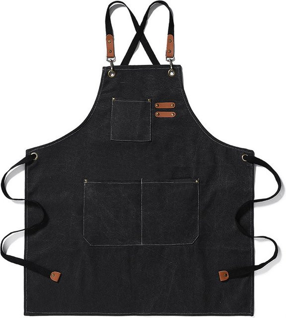 Wasserdichte und atmungsaktive Arbeitsschürze von CosyHome in Schwarz, verstellbar mit Taschen für BBQ und Küche, Unisex - Bild 1
