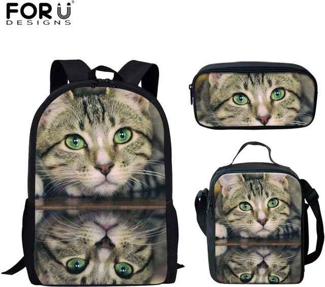 Fancy Style Studio 3er-Set Schülerrucksack mit niedlichem Katzenmuster und Federmäppchen in Mehrfarbig - Bild 1
