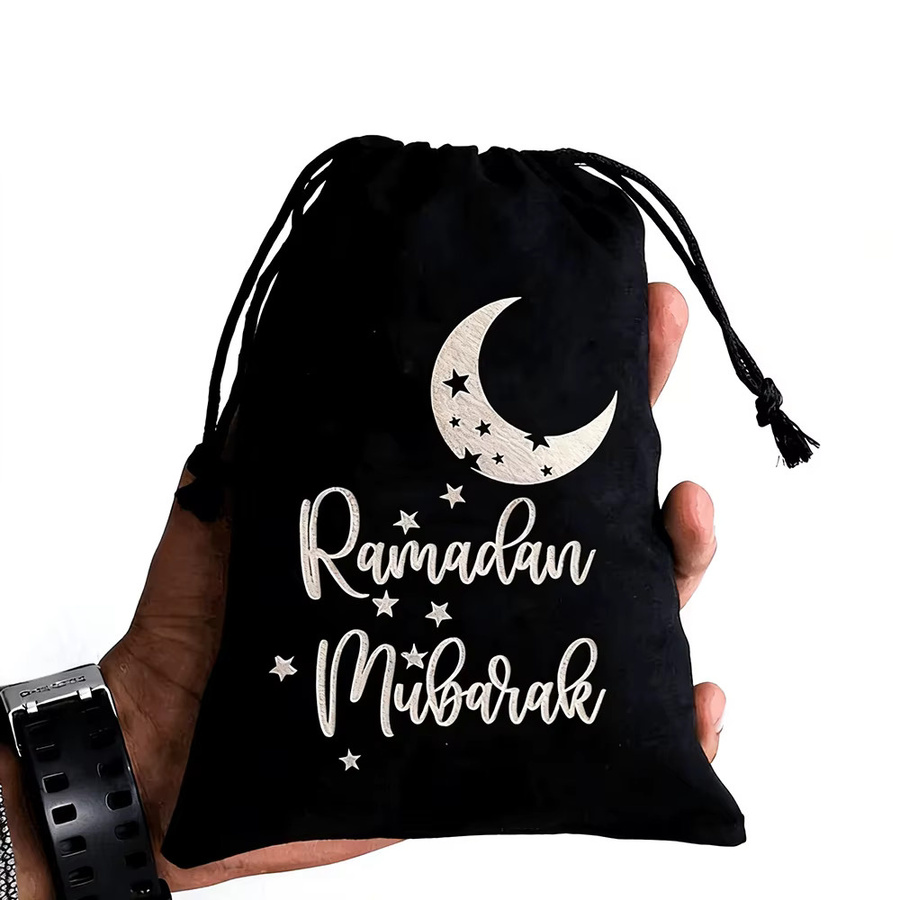 5 Stück Geschenktüten aus schwarzem Samt mit Mond und Sternen für Ramadan und Eid al Fitr - Bild 4