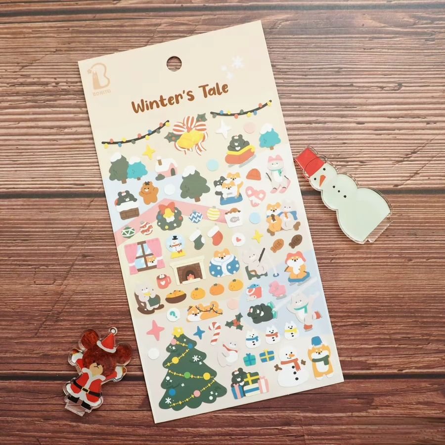 Koreanische Bonito Papier Aufkleber mit Wintermärchen und Skifahren Motiven für Scrapbooking und DIY Journaling, Mehrfarbig - Bild 3