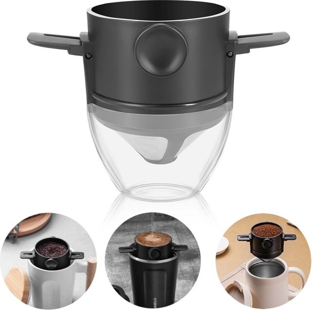 Punana Tragbare Kaffeemaschine mit wiederverwendbarem Edelstahl-Kaffeefilter und Reinigungsbürste, 1-2 Tassen, Silber/Weiß/Schwarz - Bild 1