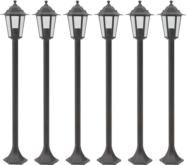 6er Set vidaXL Garten-Pollerleuchten aus Aluminium in Bronze, Höhe: 110 cm, E27 Fassung, IP44 wetterfest - Bild 1