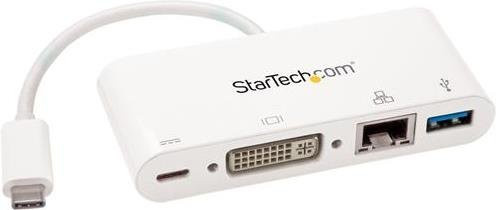 StarTech.com USB-C Multiport Adapter mit DVI, USB 3.0 und GbE Ethernet in Weiß - Bild 1