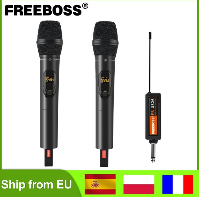 FREEBOSS 2-Kanal-Funkmikrofon FB-U326 mit UHF-Multifrequenz-Dual-Handsendern, dynamisches Mikrofon in Schwarz - Bild 1