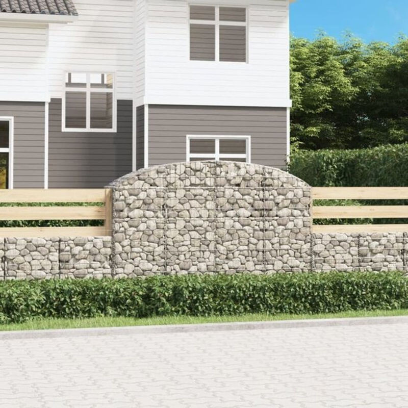 Vidaxl Gabione mit Hochbogen aus verzinktem Metall in Silber und Grau, B/T/H: 200 x 50 x 120/140 cm - Bild 1
