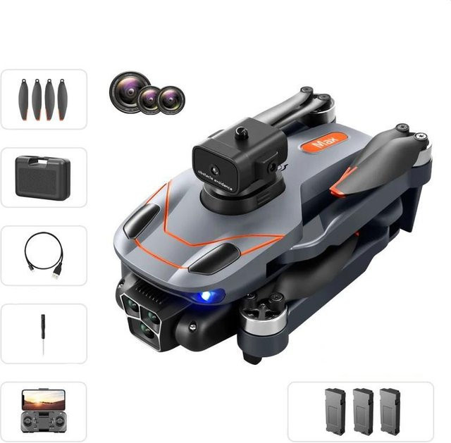 LYZRC S115 RC Drohne mit drei Kameras, Weitwinkelpositionierung, Hindernisvermeidung und bürstenlosen Motoren, faltbarer Quadrocopter in Schwarz mit 3 Akkus - Bild 1