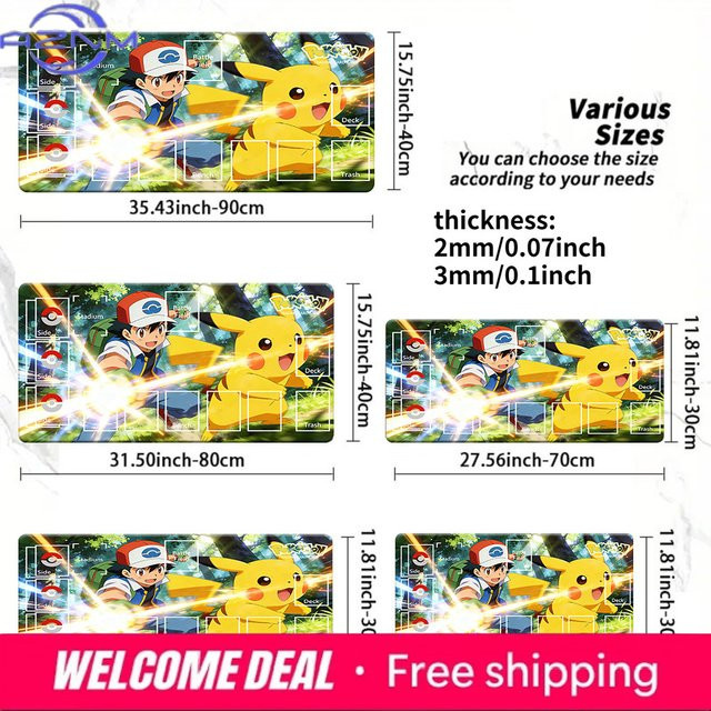 Potdemiel Pokemon Ash & Pikachu Wald-Abenteuer TCG Spielmatte mit Zonen, Rutschfeste Kartenspiel-Matte - Bild 1