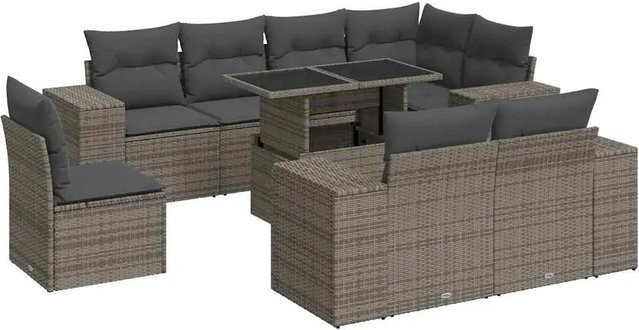 vidaXL 9-teilige Garten-Sofagarnitur aus Poly Rattan mit Kissen in Grau - Bild 1