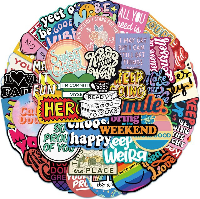 50 Stück englische Spruch-Graffiti-Aufkleber in Multicolour von Sticker Story Store für Laptop, Handyhülle und Gepäck - Bild 1