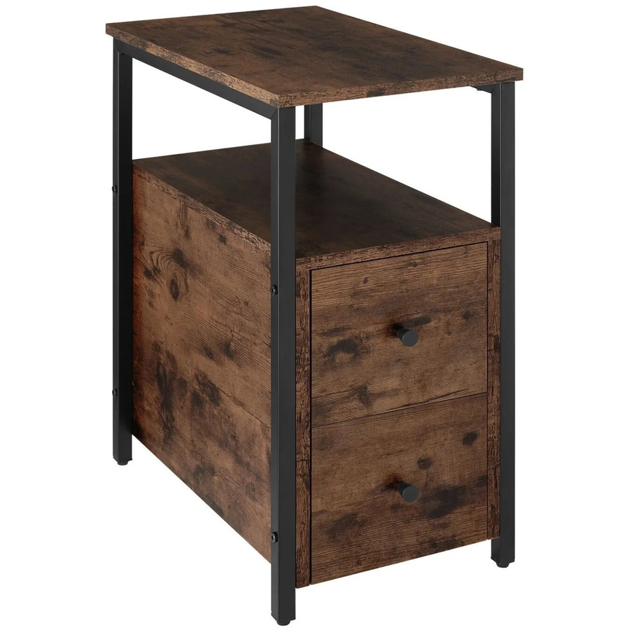 tectake Nachttisch im Industrial Style mit 2 Ablagen und 2 Schubladen, braun, B: 49,5 cm, T: 30 cm, H: 61,5 cm - Bild 3