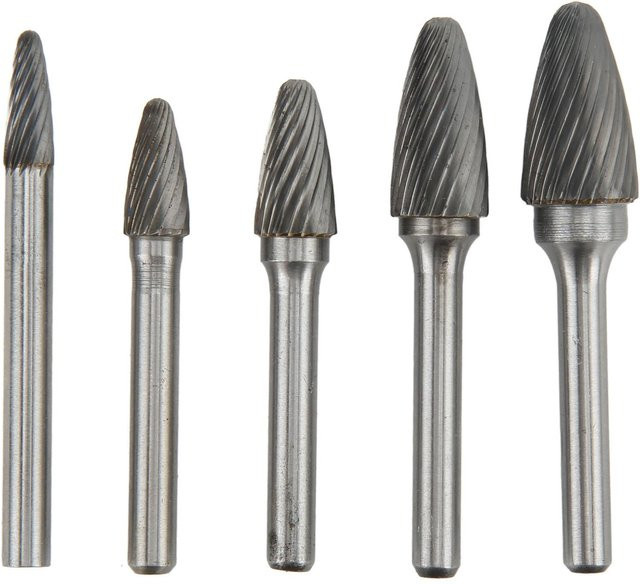 5 Stück Igeteck Hartmetallfräser Einfachverzahnt Rotationsfeile mit 6 mm Schaft in Silber zum Gravieren, Polieren und Bohren - Bild 1
