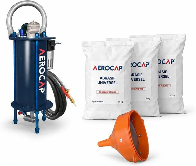 AEROCAP 301 Sandstrahlgerät Set in Blau mit 3 Säcken Garnet 120 Mesh und Siebtrichter - Bild 1