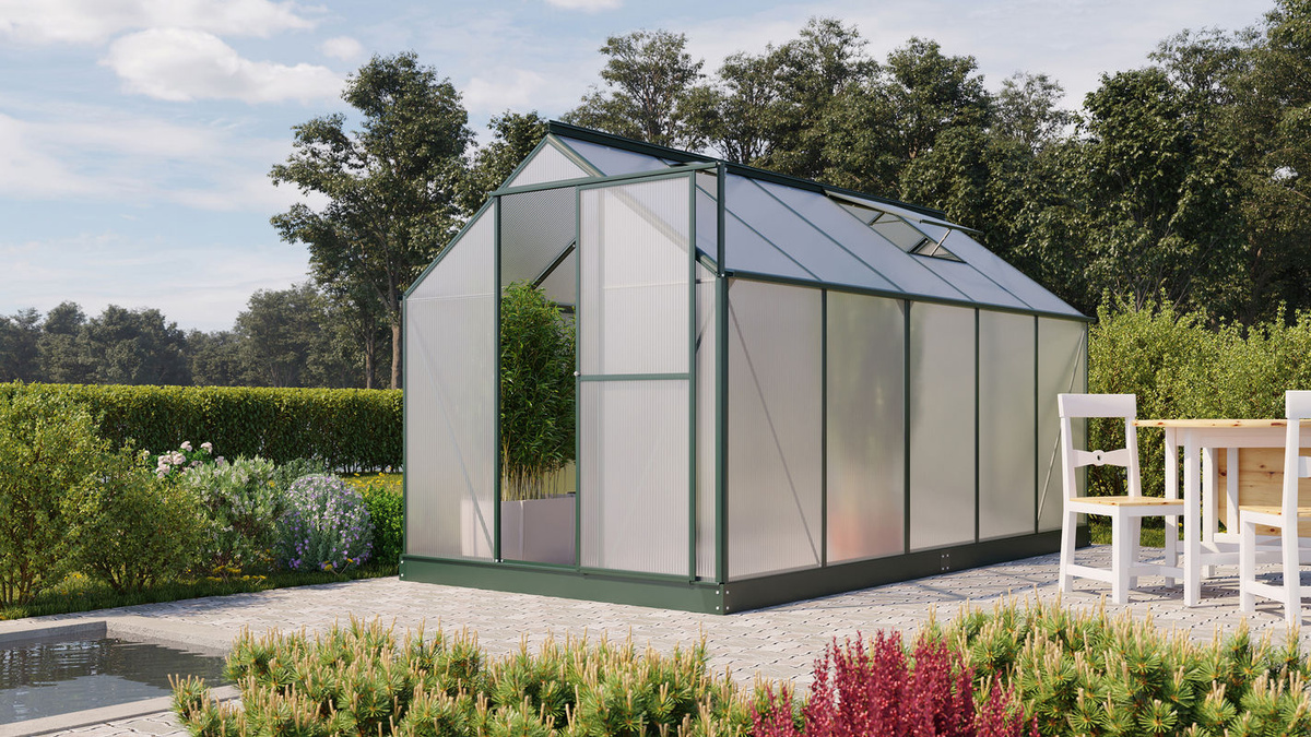 Vitavia Gewächshaus Eos 7500 in Smaragdgrün mit 7,5 m² Fläche, Polycarbonat-Platten und Schwingtür - Bild 3