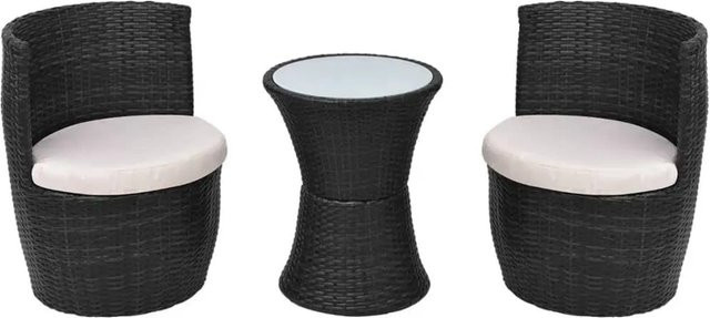 Furnicato Gartenmöbel Set in Schwarz aus Rattan und Stahl mit Tisch und Milchglasplatte für Garten, Balkon oder Terrasse - Bild 1