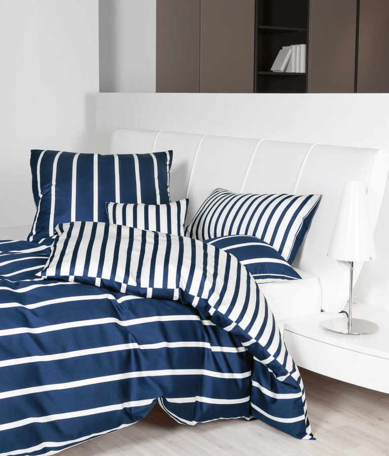 Janine Bettwäsche Modern Classic 39028 aus Mako-Satin mit Streifenlook in Blau, B/H: 155 x 220 cm - Bild 1