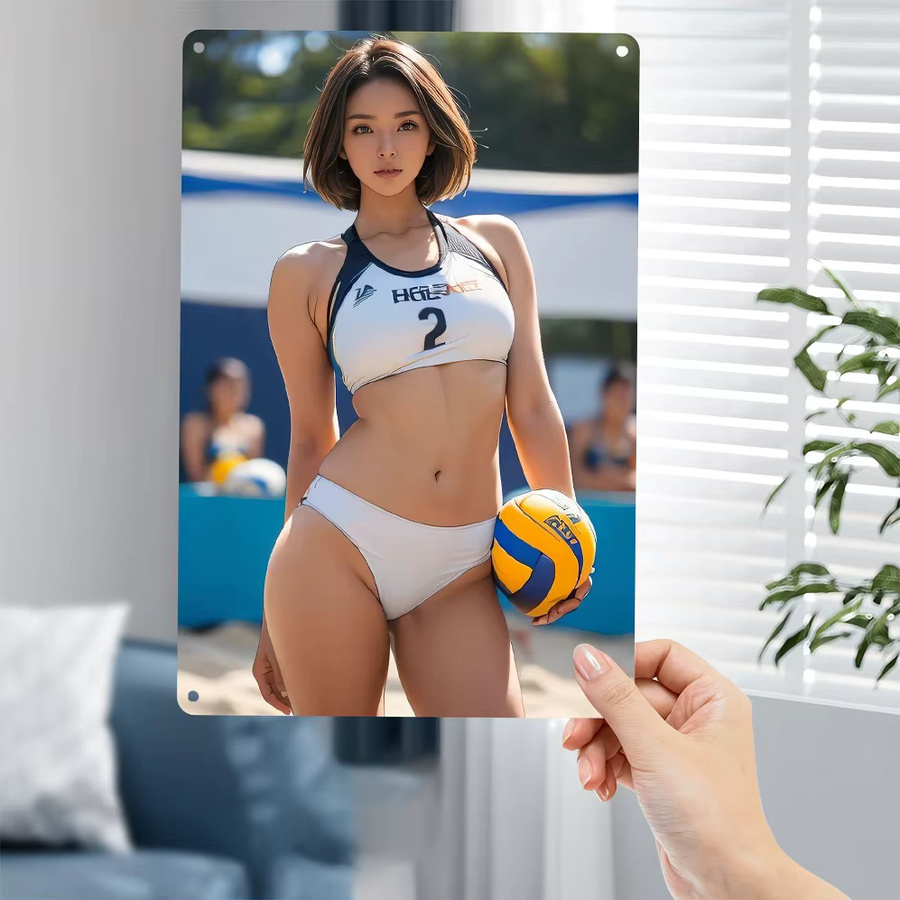HELLOYOUNG Wandkunst aus Metall Strand-Volleyball-Spieler in Weiß und Multicolour, wetterfestes Eisenschild für Innen- und Außenbereich, B/H: 20 x 30 cm - Bild 2
