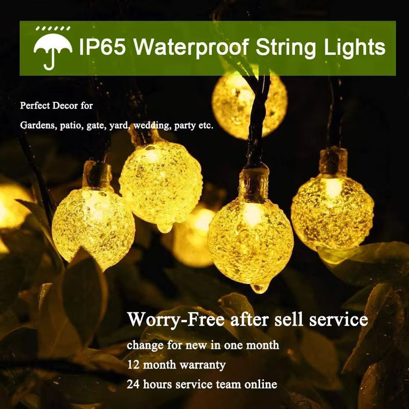 Solar-Lichterkette mit transparenten Kristallkugeln in Warmweiß für Garten und Terrasse, wasserdicht und solarbetrieben - Bild 3