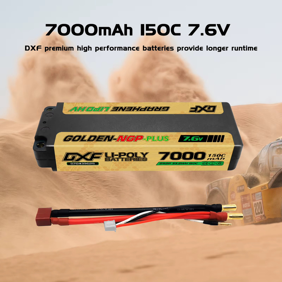 DXF 2S Lipo Akku 7,6V 7000mAh 150C Middle NGP Hardcase mit 5mm Stecker für RC Auto Boot LKW Flugzeug UAV Racing - Bild 2