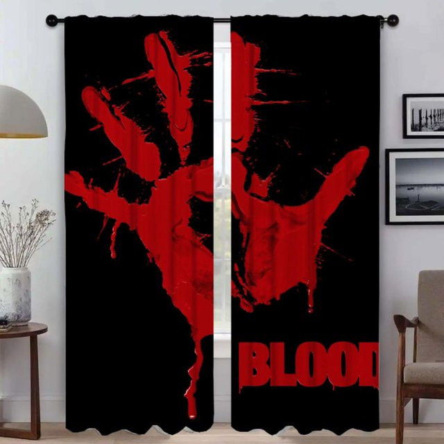 2er-Set Halloween Verdunkelungsvorhänge aus Tüll in Schwarz, dekorative Raumteiler für Schlafzimmer und Wohnzimmer, Breite: 50 cm, Höhe: 70 cm - Bild 1