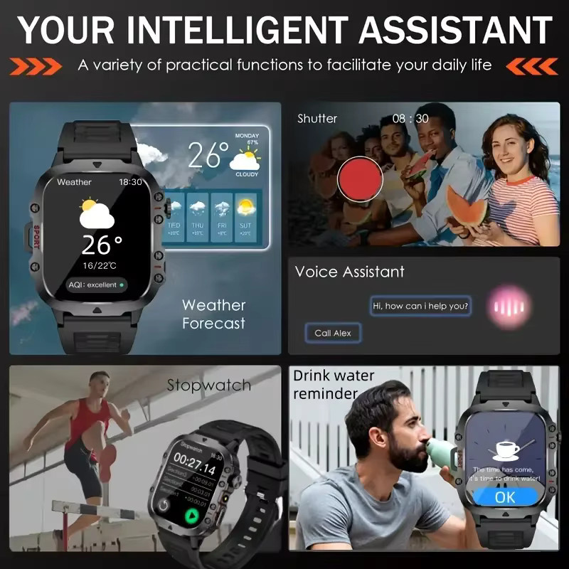 BOALZETD Smartwatch Schwarz mit Bluetooth, Telefonfunktion, Herzfrequenzmessung und Schlafüberwachung für Damen und Herren - Bild 6