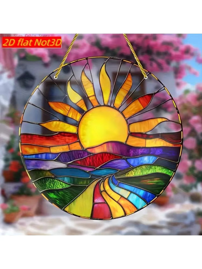 Potdemiel Sunrise at Sea Catcher Rundes hängendes dekoratives Acryl-Schild in Mehrfarbig, Durchmesser: 20 cm - Bild 4