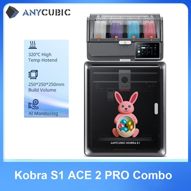 Anycubic Kobra S1 ACE 2 PRO Combo Mehrfarben-3D-Drucker Core XY mit 600mm/s Geschwindigkeit, Druckvolumen: 25 x 25 x 25 cm - Bild 1