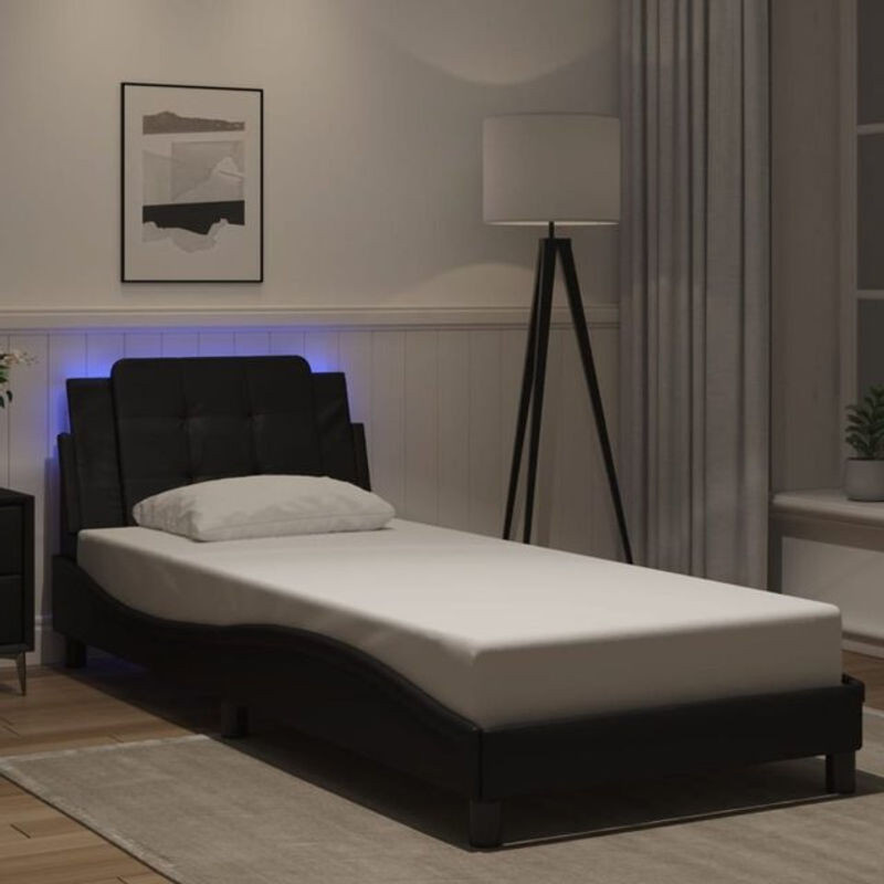 VIDAXL Polsterbett Zadar in Schwarz mit LED aus Kunstleder, Metall und Holzwerkstoff, B/T/H: 80 x 200 cm - Bild 1