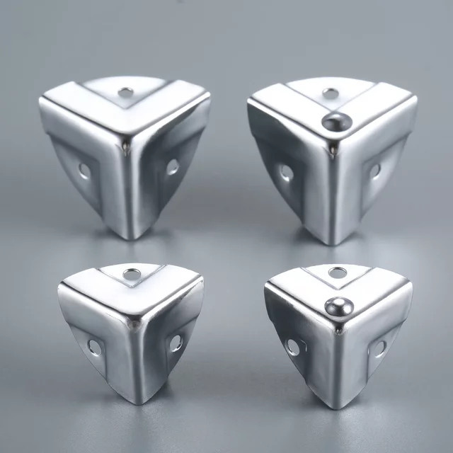 4er-Set Eckenschutz aus Metall und Holz in Silber für Weinkisten und Koffer - Bild 1